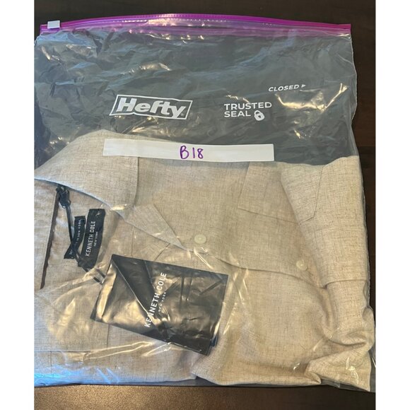 NWT Kenneth Cole men's  button down linen blend short sleeve shirt oatmeal small - Picture 11 of 11